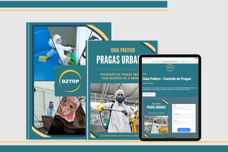 Design de Portfólio de Serviços, E-book "Guia Prático de Pragas Urbanas" e formulário de conversão para estratégia de Inbound Marketing.
