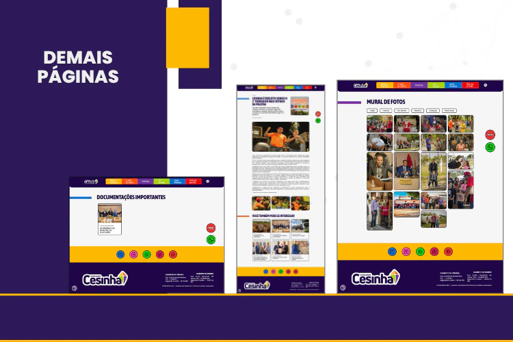 Exibição das páginas internas de Documentação e Mural de Fotos, demonstrando organização de arquivos.